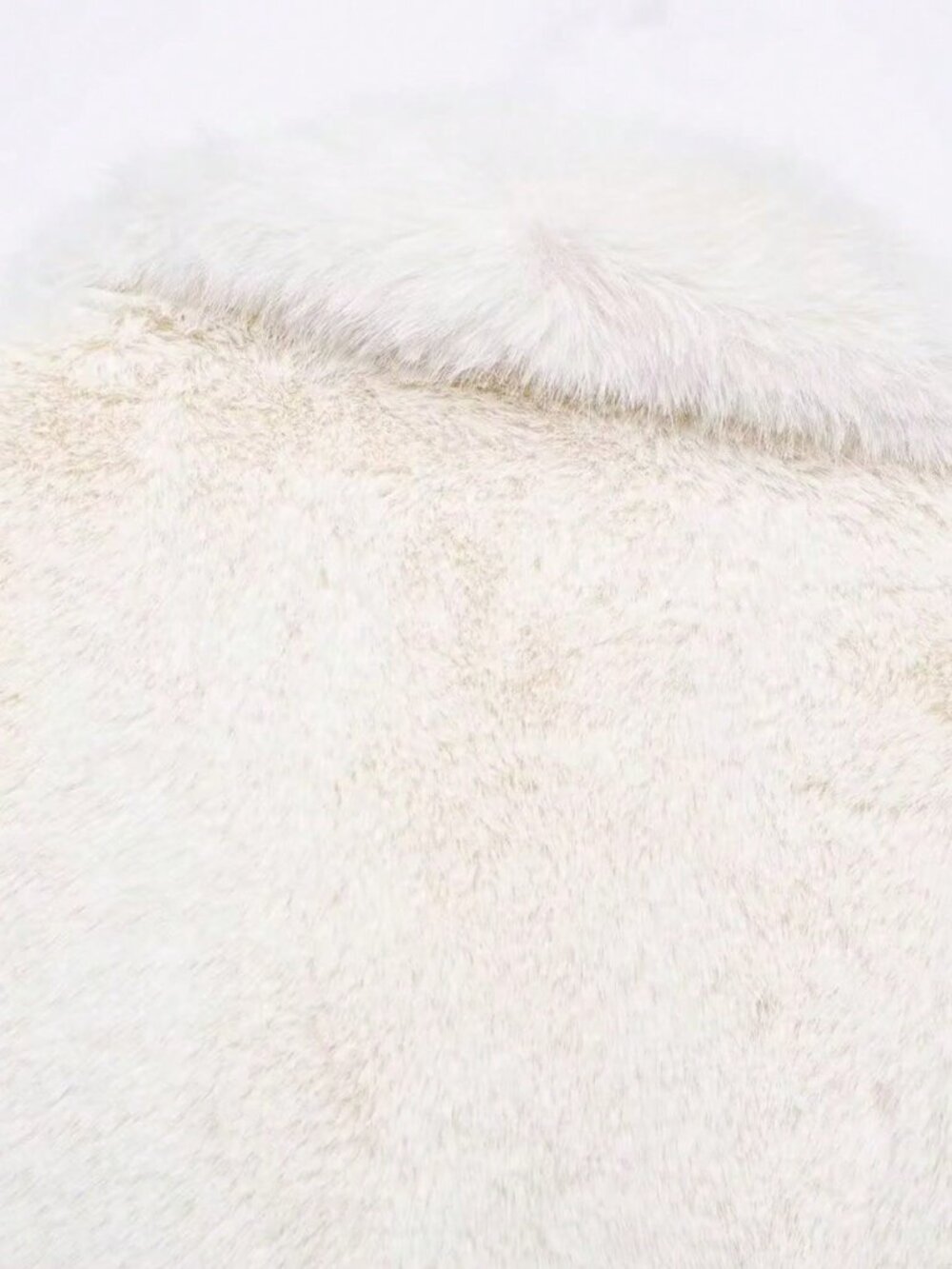 Pure White Casual Women's Loose Fuzzy Zip Pocket Mid-Length Fur Coat - Picture 8 of 8